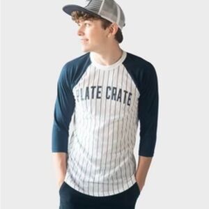 New Plate Crate ⚾️ PINSTRIPE RAGLAN Baseball T-Shirt Size Smart